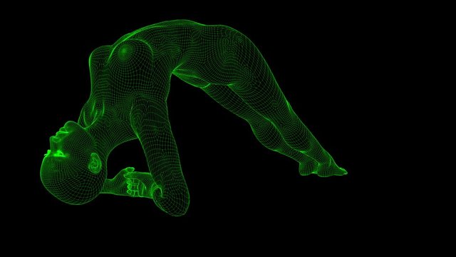 4K AI Android Woman Yoga Pose Bridge Seamless Loop