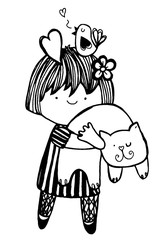 niña muñeca con sus mascotas de amor