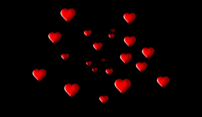 Abstract red love hearts pattern on isolated background.