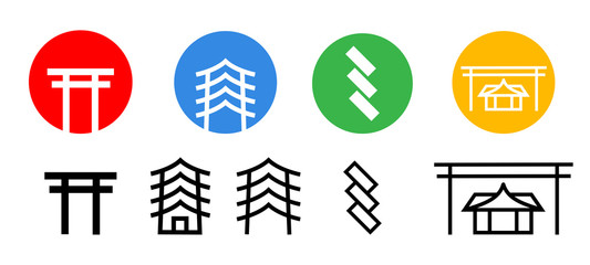 Set of Japanese shrine icon, vector art