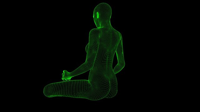 4K AI Android Woman Yoga Pose Meditation Seamless Loop