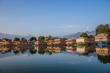 Naklejka na ściany i meble House boats on the dal lake in Srinagar, Kashmir, India.