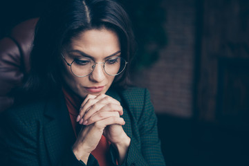 Close-up portrait of nice lovely gorgeous attractive unemployed 