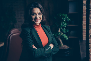 Portrait of nice cute attractive classy chic elegant confident c