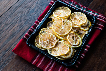 Package of Dried Lemon Slices / Dry and Sliced in Plastic Box / Container