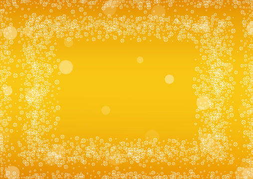 Craft beer background. Lager splash. Oktoberfest foam. restaurant flyer template. Cold pint of ale with realistic white bubbles. Cool liquid drink for Yellow mug with craft beer background.