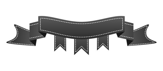 Embroidered black ribbon isolated on white. Can be used for banner, award, sale, icon, logo, label etc. Vector illustration