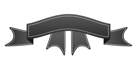 Embroidered black ribbon isolated on white. Can be used for banner, award, sale, icon, logo, label etc. Vector illustration