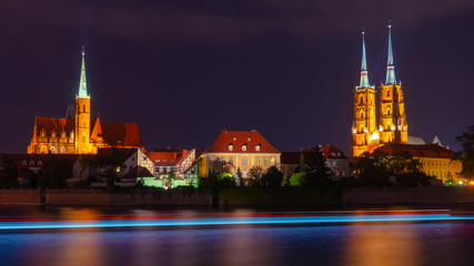 Wroclaw city at night, Poland, Europe