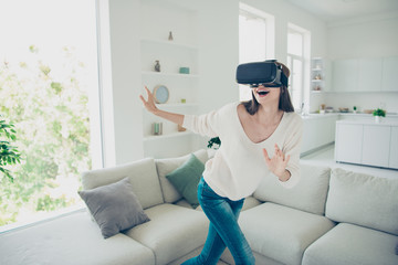 Close up photo of wonderful pretty brunette she her lady wearing