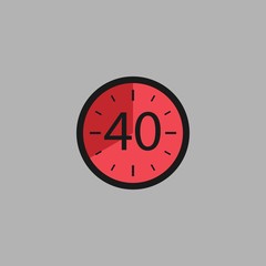 Fourty Seconds Clock on gray background. Stopwatch icon in flat style, red timer. Sport clock.