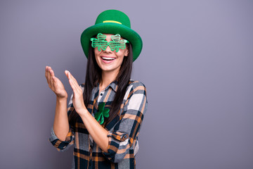 Portrait of nice cute adorable attractive stylish trendy cheerfu