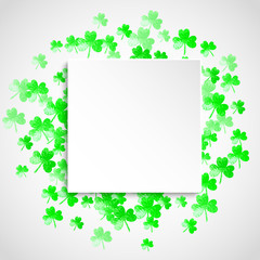 Shamrock paper frame for Saint patricks day. Lucky trefoil confetti. Glitter frame of clover leaves. Template for poster, gift certificate, banner. Happy shamrock paper frame backdrop.