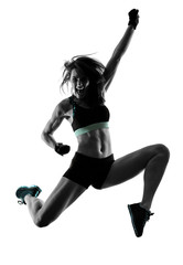 one caucasian woman exercising cardio boxing cross core workout fitness exercise aerobics silhouette isolated on white background