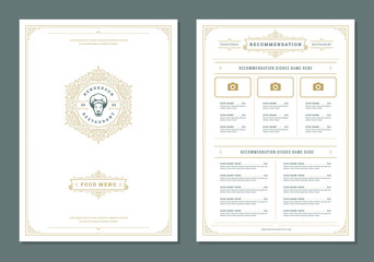 Restaurant menu design and label vector brochure template.