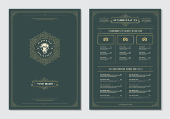 Restaurant menu design and label vector brochure template.