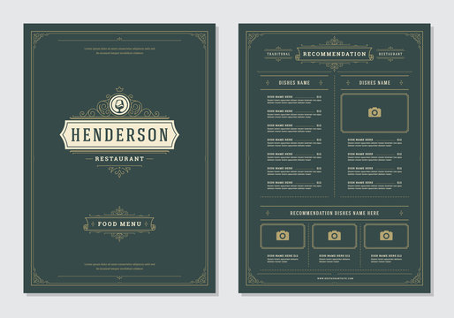 Restaurant menu design and logo vector brochure template.