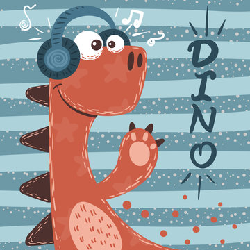 Cute dino characters. Music illustration.