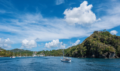 Sailing boats in small bay in Caribic