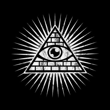 All seeing eye, pyramid with grunge distressed texture