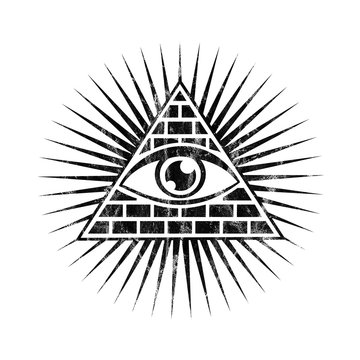 All seeing eye, pyramid with grunge distressed texture