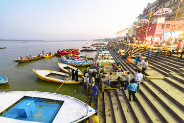 evening embankment of the Ganges River in Varanasi, India, November 2015
