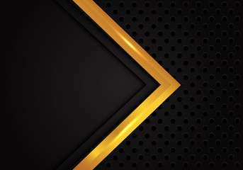 Abstract gold arrow direction on black metal circle mesh with blank space design modern luxury futuristic background vector illustration.