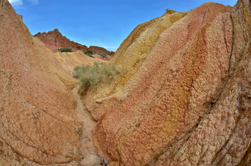 Fairy tale canyon in Kyrgyzstan with colourful sandstone rocks,Issyk-Kul lake,desert area near Bokonbayevo
