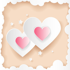 Paper cut art valentines day hearts greeting card banner design template vector illustration