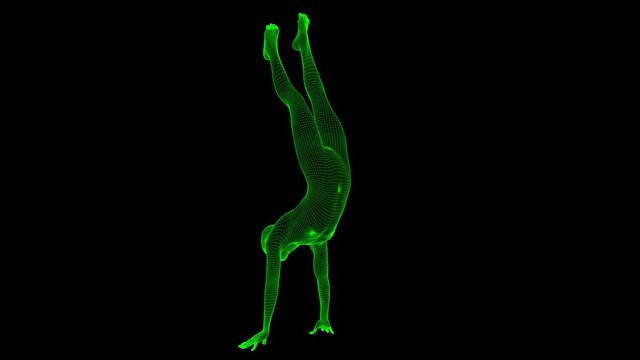 4K Futuristic Wireframe Android AI Man Handstand Seamless Loop