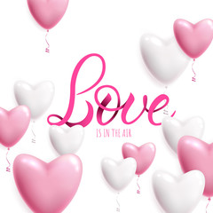 Postcard with a unique lettering Love is in the air for Valentine's Day. Vector illustration with isolated elements