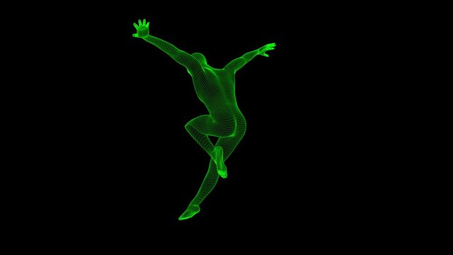 4K Futuristic Wireframe Android AI Man Jumping Seamless Loop