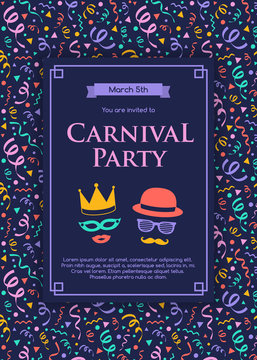 Design of Carnaval Party invitation with colorful pattern. Vector