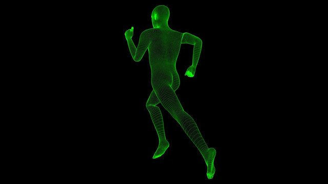 4K Futuristic Wireframe Android AI Man Running Seamless Loop