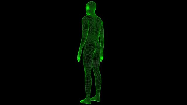 4K Futuristic Wireframe Android AI Man Standing Seamless Loop