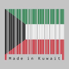 Fototapeta na wymiar Barcode set the color of Kuwait flag, green white and red color with black trapezium based on the hoist side.