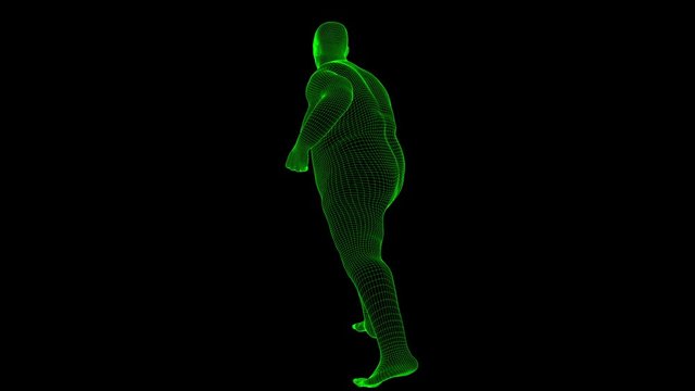 4K Futuristic Wireframe Android AI Obese Man Fighting Seamless Loop