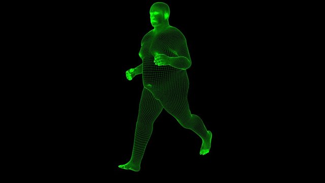 4K Futuristic Wireframe Android AI Obese Man Running Seamless Loop