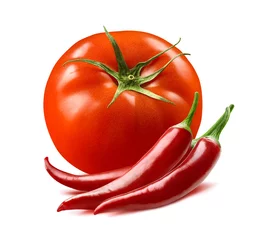 Gardinen Chilischoten Tomaten und Chilischoten isoliert auf weißem Hintergrund  © yggdrasil