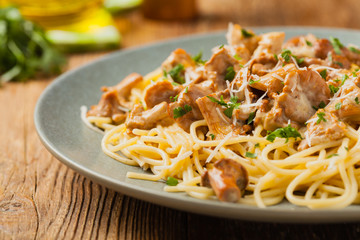 Spaghetti with mushroom chanterelles