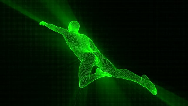 4K Futuristic Wireframe Android AI Shine Man Flying Seamless Loop