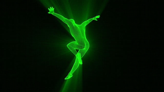 4K Futuristic Wireframe Android AI Shine Man Jumping Seamless Loop