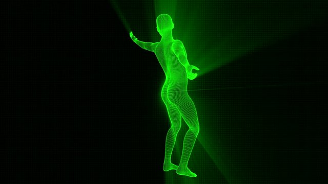 4K Futuristic Wireframe Android AI Shine Man Playing Tennis Seamless Loop