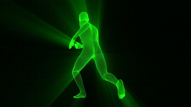 4K Futuristic Wireframe Android AI Shine Man Running Seamless Loop