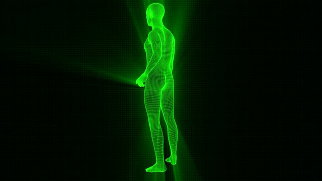 4K Futuristic Wireframe Android AI Shine Man Standing Seamless Loop