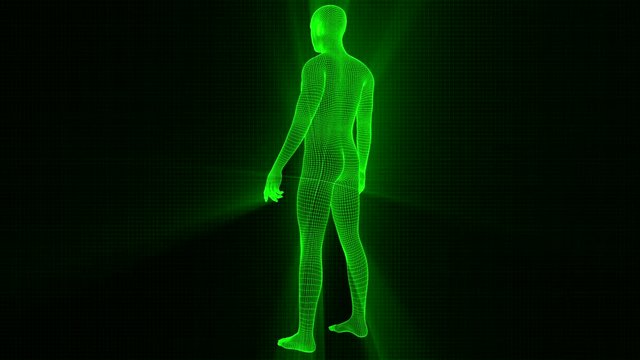 4K Futuristic Wireframe Android AI Shine Man Standing Seamless Loop