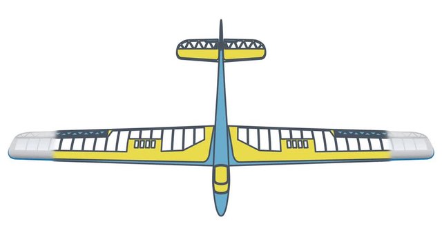 Model glider, graphic animation. Different color variations with trasitions. Beautiful subtle airplane. Balsa wood wings, model hobby. Isolated with alpha key