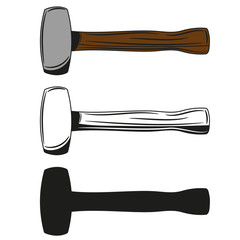 Set vintage hammer in monochrome, color and black style isolated vector illusrtation.
