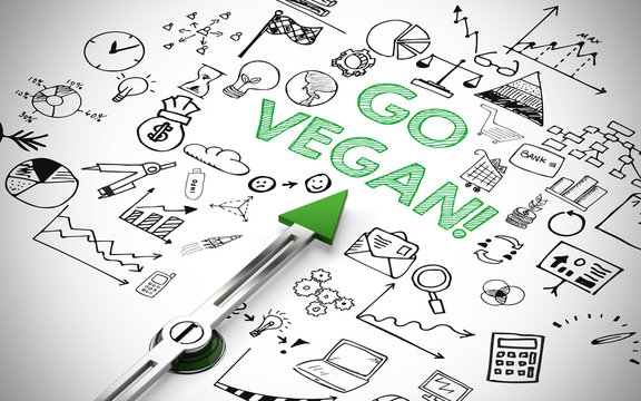 Englischer Slogan „Go Vegan!“ mit Icons