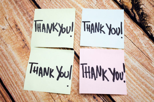 Handwritten Reminder of Gratitude. Positive Message About Values. Written Acknowledgement Response. Four Thank You Notes on Paper. Expressing Acceptance